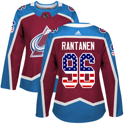 Adidas Avalanche #96 Mikko Rantanen Burgundy Home Authentic USA Flag Women's Stitched NHL Jersey
